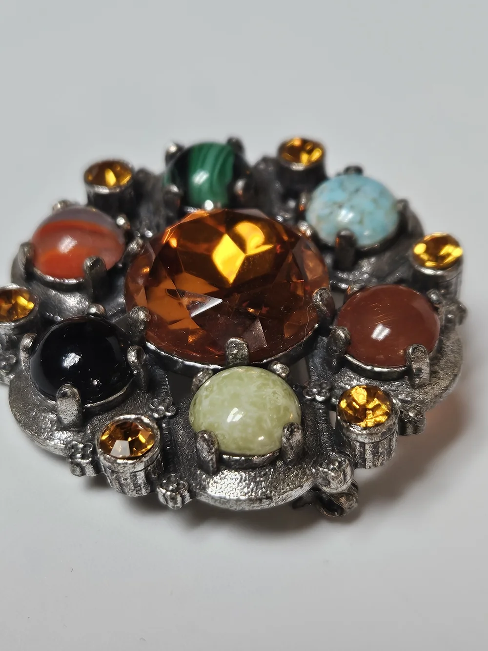 Miracle Multicolor Cabochon and Amber Crystal Brooch